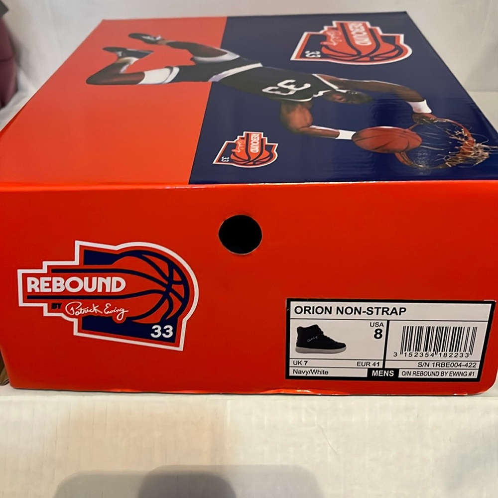 Patrick Ewing REBOUND Orion Non-strap size 8 sneakers. Navy & White. NWT